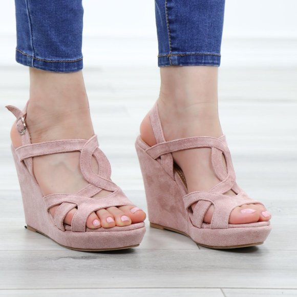 Faux Suede Wedge Heel Sandals - Picture 3 of 12